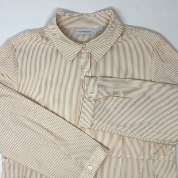 New York & Co White w/ Gold Metallic Stripes Womens Button Front Blouse Sz Large - Picture 3 of 7